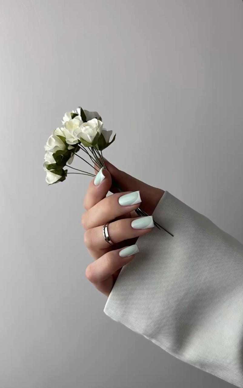 Luxury e-file russian manicure with french nail design in Kent, WA serving Seattle, Bellevue, Renton, Auburn, Covington, Tacoma, and surrounding areas. Builder hard gel overlay, precision cuticle work, and healthy natural nails.
